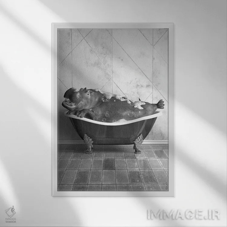 تابلو دکوراتیو اسب آبی در وان اثر جوفری فیلیپ - نمای قابدار سفید