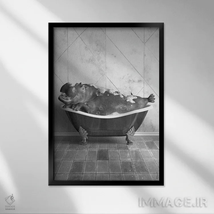 تابلو دکوراتیو اسب آبی در وان اثر جوفری فیلیپ - نمای قابدار مشکی