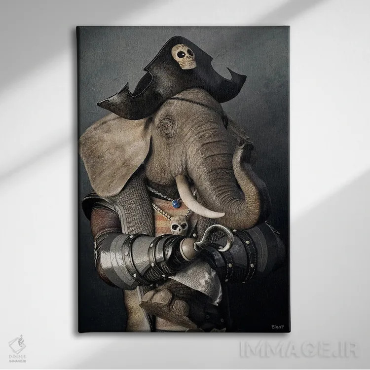 تابلو دکوراتیو پرتره فیل به سبک رنسانس قدیمی اثر جوفری فیلیپ - نمای روبهرو روی دیوار