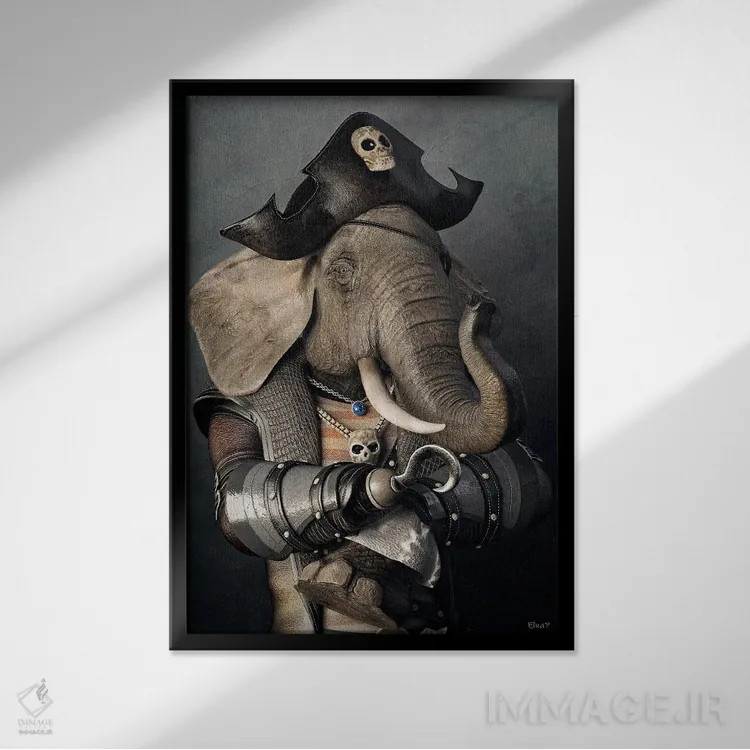 تابلو دکوراتیو پرتره فیل به سبک رنسانس قدیمی اثر جوفری فیلیپ - نمای قابدار مشکی