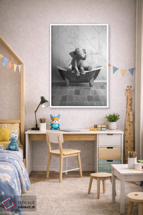 تابلو دکوراتیو طرح فیل برای حمام، پوستر بامزه فیل اثر جوفری فیلیپ - D1W