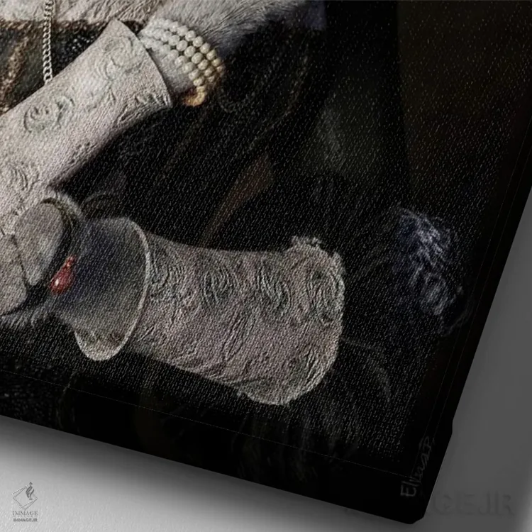 تابلو دکوراتیو پرتره زرافه به سبک رنسانس قدیمی اثر جوفری فیلیپ - نمای نزدیک بافت بوم