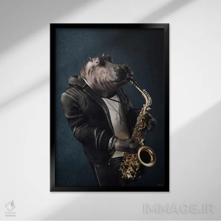 تابلو دکوراتیو پرتره اسب آبی به سبک رنسانس قدیمی اثر جوفری فیلیپ - نمای قابدار مشکی