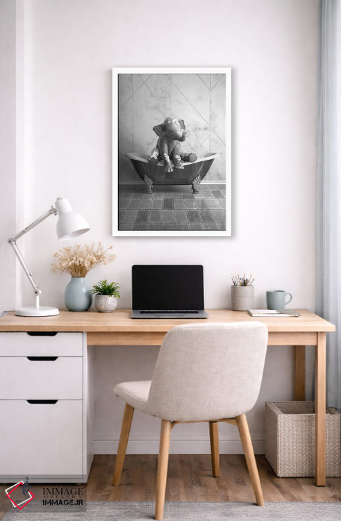 تابلو دکوراتیو طرح فیل برای حمام، پوستر بامزه فیل اثر جوفری فیلیپ - D5W