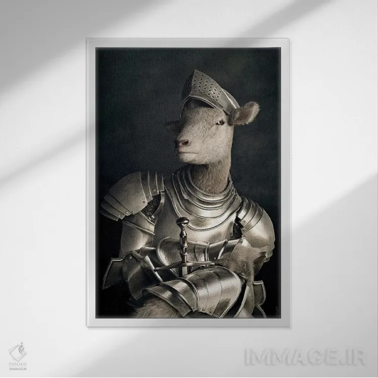 تابلو دکوراتیو پرتره بره به سبک رنسانس قدیمی اثر جوفری فیلیپ - نمای قابدار سفید