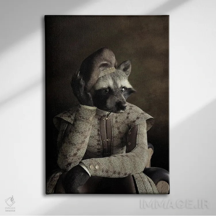 تابلو دکوراتیو پرتره راکون به سبک رنسانس قدیمی اثر جوفری فیلیپ - نمای روبهرو روی دیوار