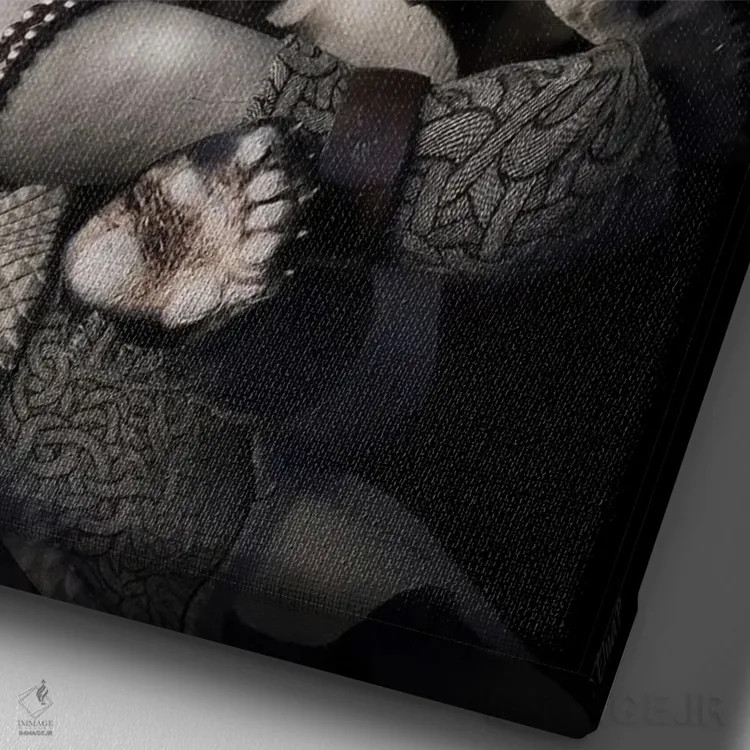 تابلو دکوراتیو پرتره پاندا به سبک رنسانس قدیمی اثر جوفری فیلیپ - نمای نزدیک بافت بوم