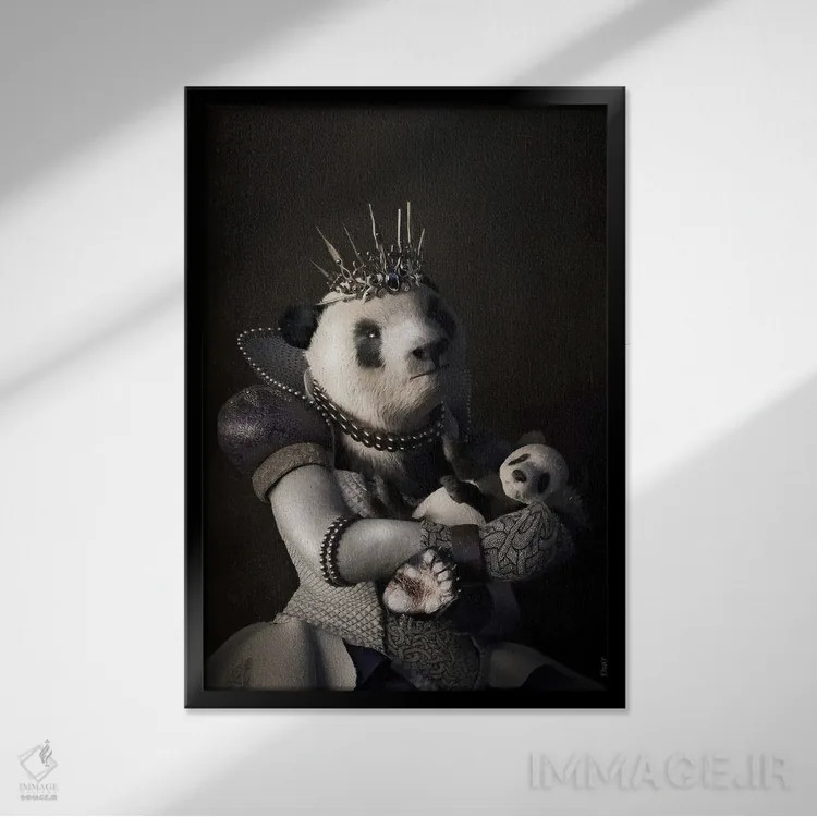 تابلو دکوراتیو پرتره پاندا به سبک رنسانس قدیمی اثر جوفری فیلیپ - نمای قابدار مشکی