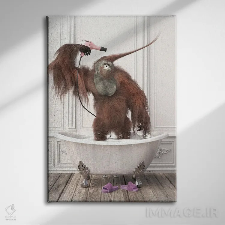 تابلو دکوراتیو اورانگوتان ها در حمام اثر جوفری فیلیپ - نمای روبهرو روی دیوار