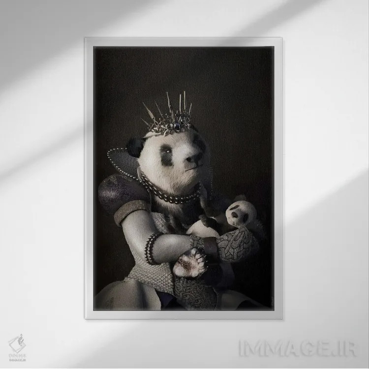 تابلو دکوراتیو پرتره پاندا به سبک رنسانس قدیمی اثر جوفری فیلیپ - نمای قابدار سفید