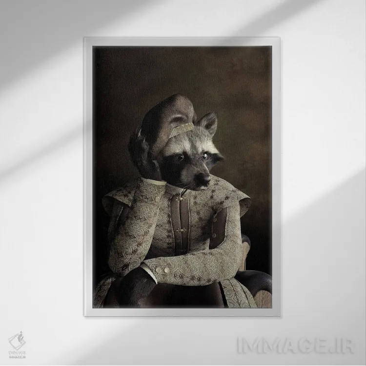 تابلو دکوراتیو پرتره راکون به سبک رنسانس قدیمی اثر جوفری فیلیپ - نمای قابدار سفید