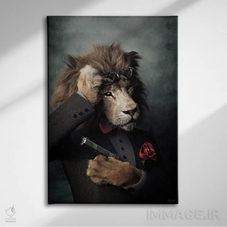 تابلو دکوراتیو پرتره شیر به سبک رنسانس قدیمی اثر جوفری فیلیپ - نمای روبهرو روی دیوار