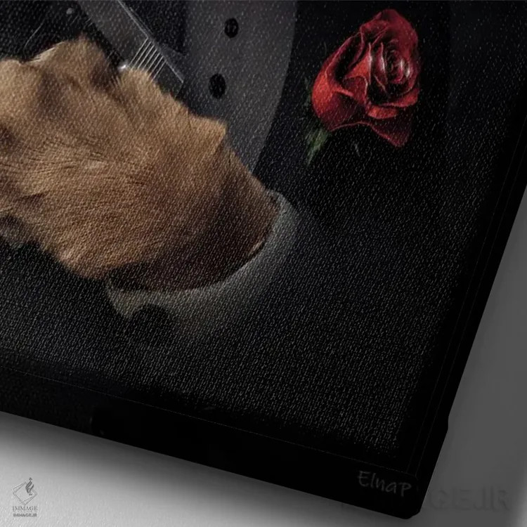 تابلو دکوراتیو پرتره شیر به سبک رنسانس قدیمی اثر جوفری فیلیپ - نمای نزدیک بافت بوم