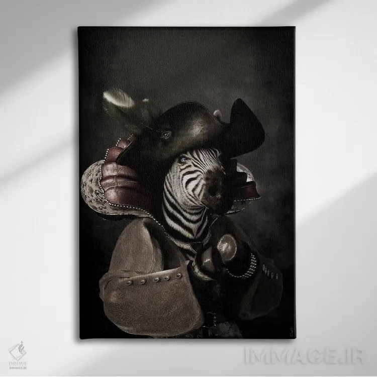 تابلو دکوراتیو پرتره گورخر به سبک رنسانس قدیمی اثر جوفری فیلیپ - نمای روبهرو روی دیوار