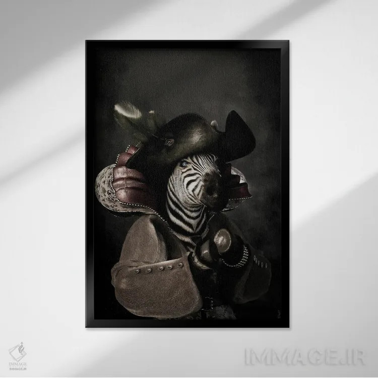 تابلو دکوراتیو پرتره گورخر به سبک رنسانس قدیمی اثر جوفری فیلیپ - نمای قابدار مشکی