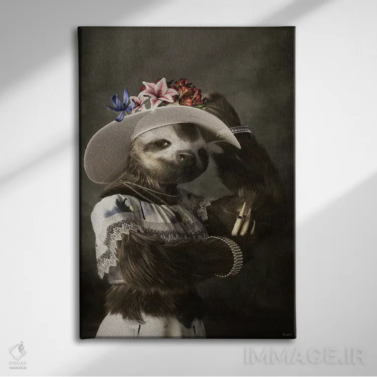 تابلو دکوراتیو پرتره تنبل به سبک رنسانس قدیمی اثر جوفری فیلیپ - نمای روبهرو روی دیوار