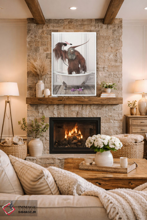 تابلو دکوراتیو اورانگوتان ها در حمام اثر جوفری فیلیپ - D1W