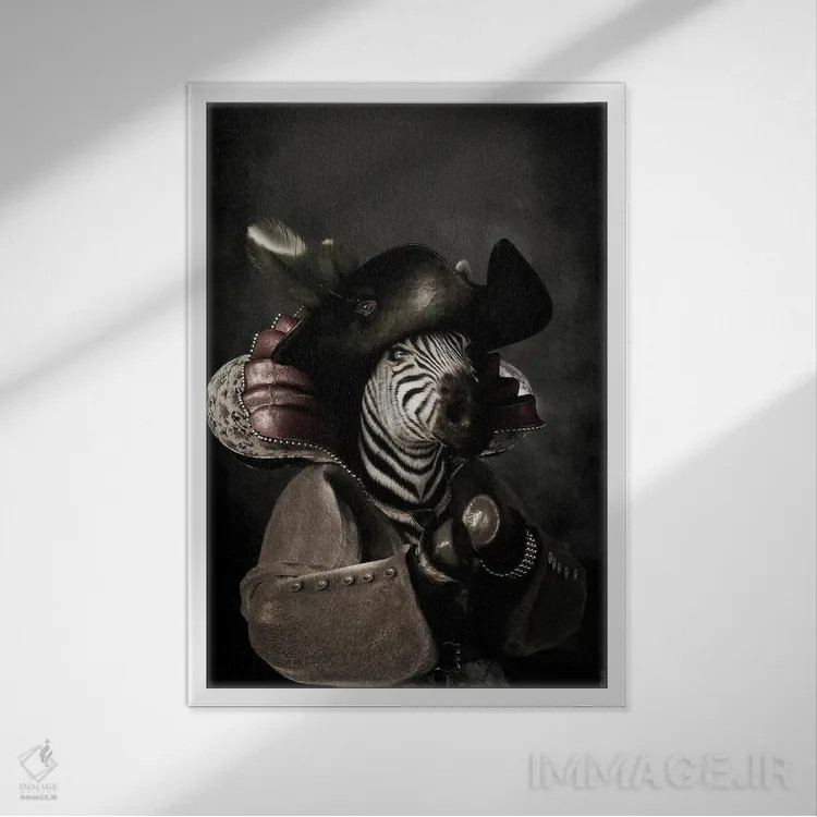 تابلو دکوراتیو پرتره گورخر به سبک رنسانس قدیمی اثر جوفری فیلیپ - نمای قابدار سفید