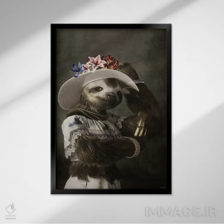 تابلو دکوراتیو پرتره تنبل به سبک رنسانس قدیمی اثر جوفری فیلیپ - نمای قابدار مشکی