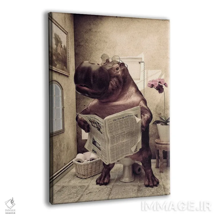 تابلو دکوراتیو اسب آبی روی توالت، طرح بامزه حمام، هنر حیوانات سافاری اثر جوفری فیلیپ - نمای پرسپکتیو محصول