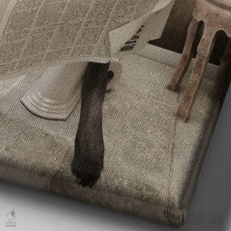 تابلو دکوراتیو بولداگ نشسته روی توالت، طرح بامزه حمام، هنر حیوانات اثر جوفری فیلیپ - نمای نزدیک بافت بوم