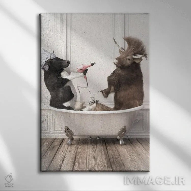 تابلو دکوراتیو گاوها در حمام اثر جوفری فیلیپ - نمای روبهرو روی دیوار
