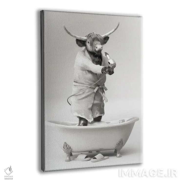 تابلو دکوراتیو آرایشگر گاو کوهستانی سیاه و سفید اثر جوفری فیلیپ - نمای پرسپکتیو محصول