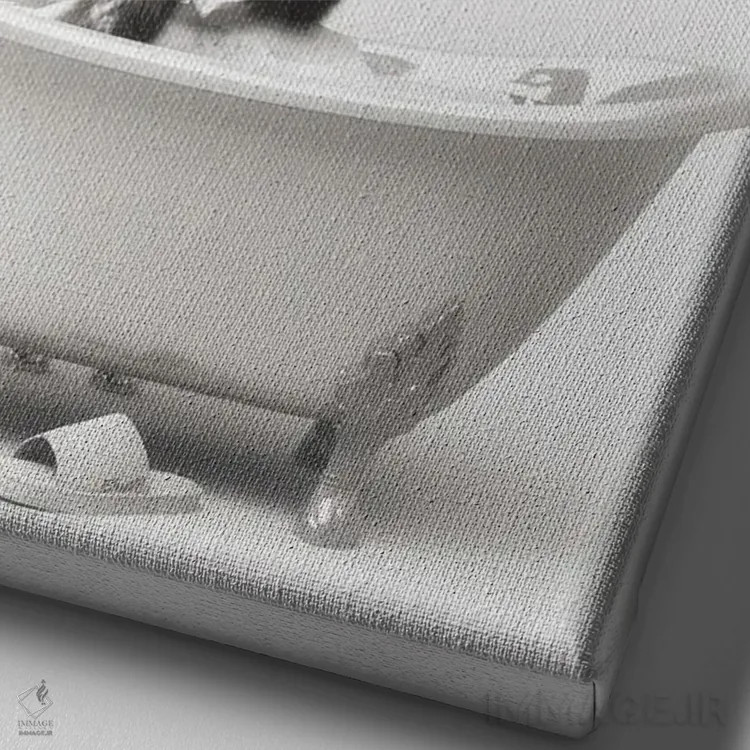 تابلو دکوراتیو آرایشگر گاو کوهستانی سیاه و سفید اثر جوفری فیلیپ - نمای نزدیک بافت بوم