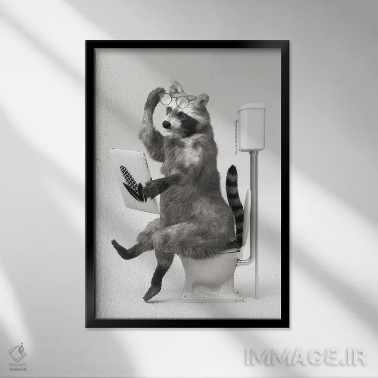 تابلو دکوراتیو راکون در توالت اثر جوفری فیلیپ - نمای قابدار مشکی