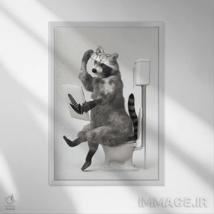 تابلو دکوراتیو راکون در توالت اثر جوفری فیلیپ - نمای قابدار سفید