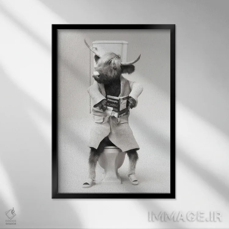 تابلو دکوراتیو گاو کوهستانی در توالت اثر جوفری فیلیپ - نمای قابدار مشکی