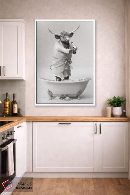 تابلو دکوراتیو آرایشگر گاو کوهستانی سیاه و سفید اثر جوفری فیلیپ - D1W