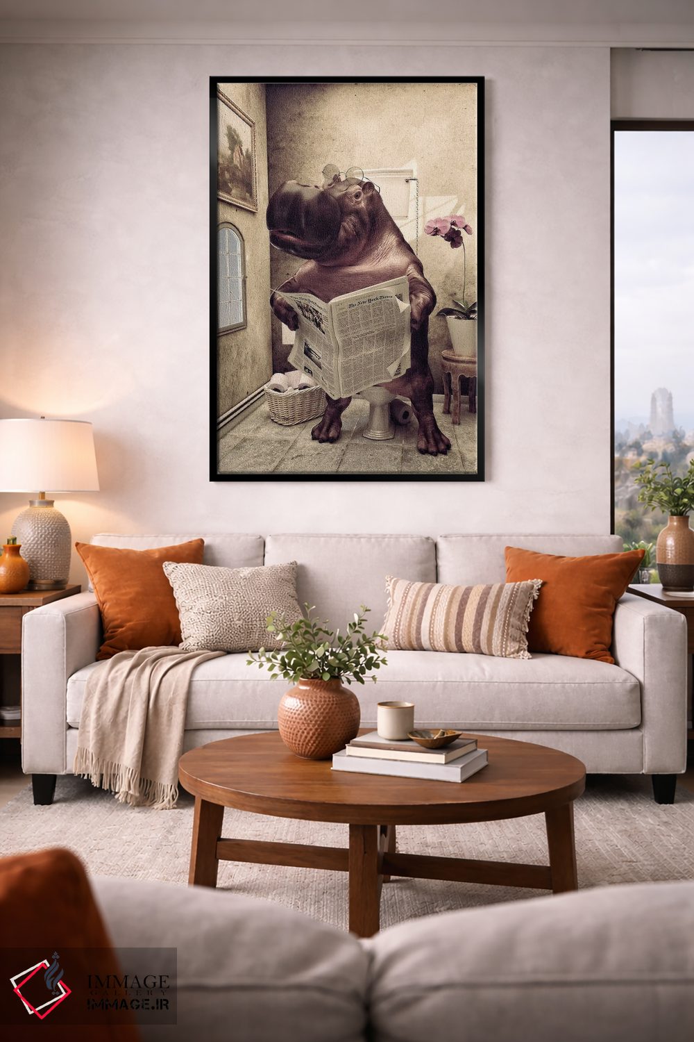 تابلو دکوراتیو اسب آبی روی توالت، طرح بامزه حمام، هنر حیوانات سافاری اثر جوفری فیلیپ - D3B