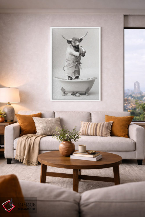 تابلو دکوراتیو آرایشگر گاو کوهستانی سیاه و سفید اثر جوفری فیلیپ - D2W