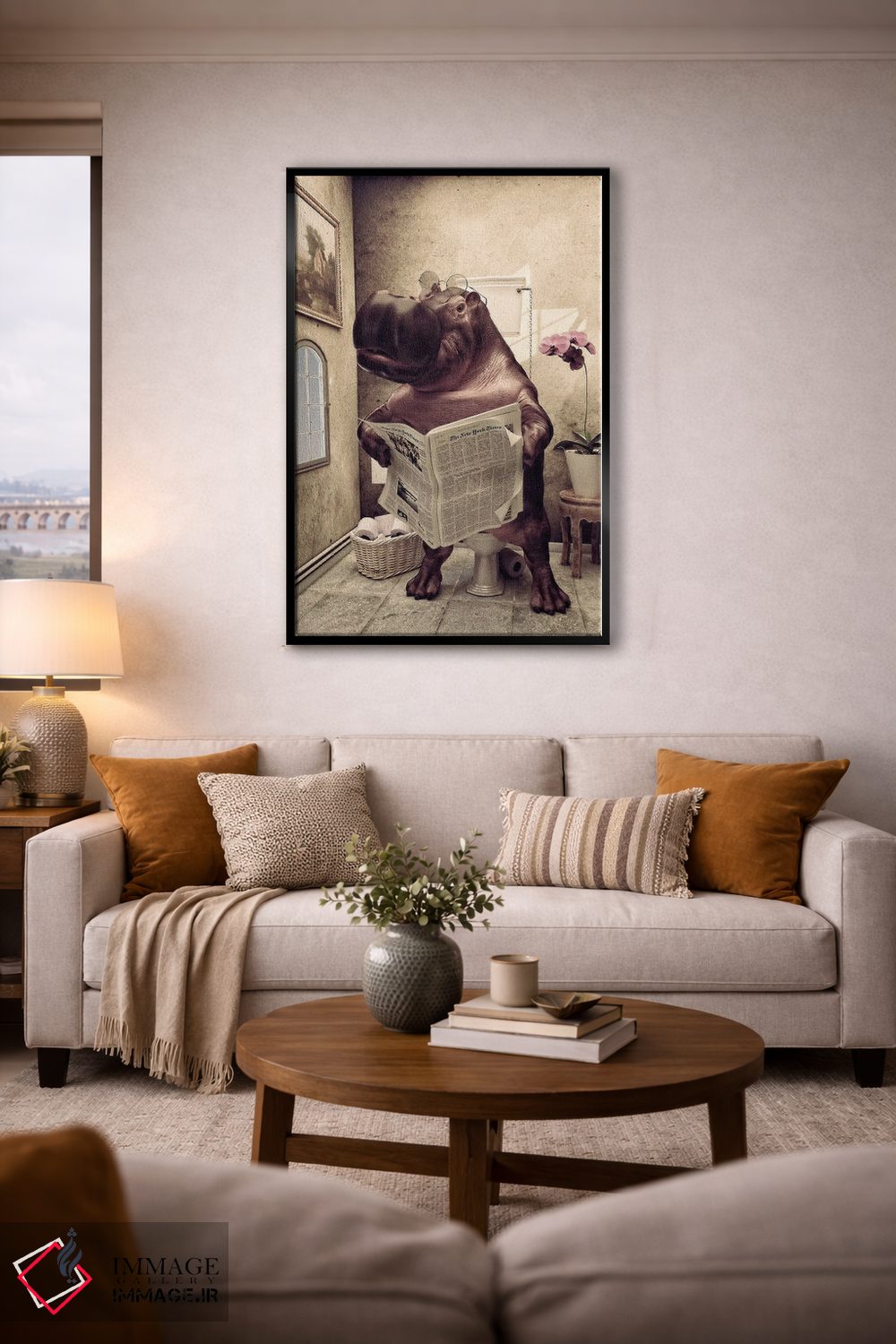 تابلو دکوراتیو اسب آبی روی توالت، طرح بامزه حمام، هنر حیوانات سافاری اثر جوفری فیلیپ - D6B