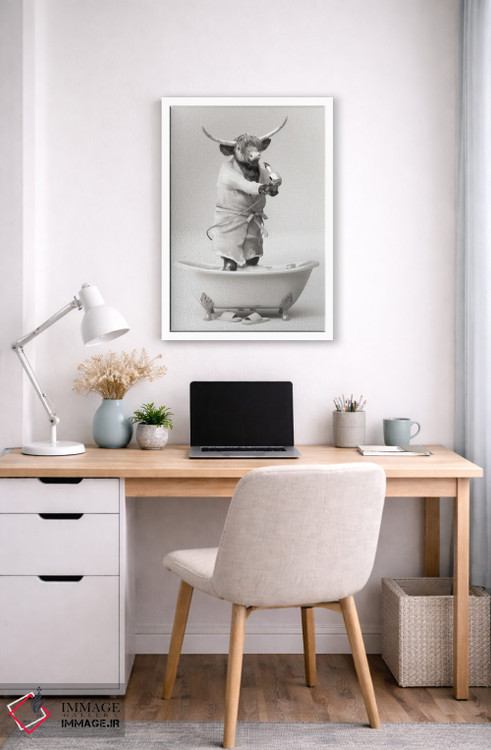 تابلو دکوراتیو آرایشگر گاو کوهستانی سیاه و سفید اثر جوفری فیلیپ - D4W