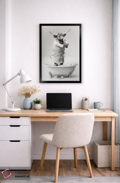 تابلو دکوراتیو آرایشگر گاو کوهستانی سیاه و سفید اثر جوفری فیلیپ - D5B