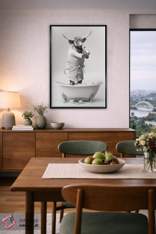 تابلو دکوراتیو آرایشگر گاو کوهستانی سیاه و سفید اثر جوفری فیلیپ - D6B