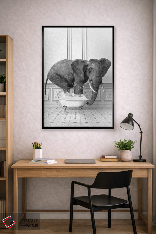 تابلو دکوراتیو فیل در حمام سیاه و سفید اثر جوفری فیلیپ - D2B