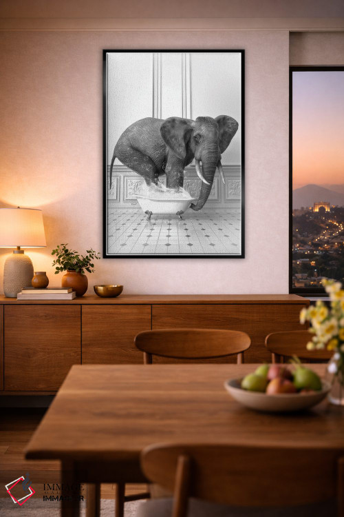 تابلو دکوراتیو فیل در حمام سیاه و سفید اثر جوفری فیلیپ - D3B