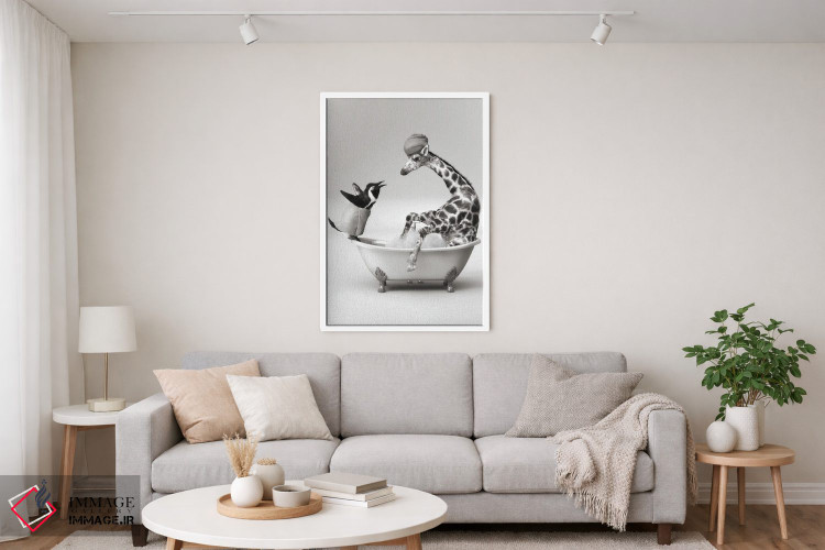 تابلو دکوراتیو پنگوئن و زرافه در حمام اثر جوفری فیلیپ - D3W