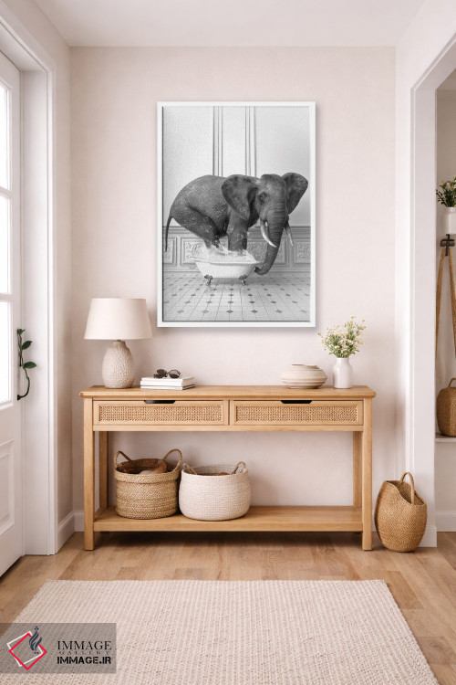 تابلو دکوراتیو فیل در حمام سیاه و سفید اثر جوفری فیلیپ - D6W