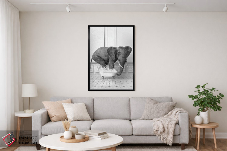 تابلو دکوراتیو فیل در حمام سیاه و سفید اثر جوفری فیلیپ - D5B