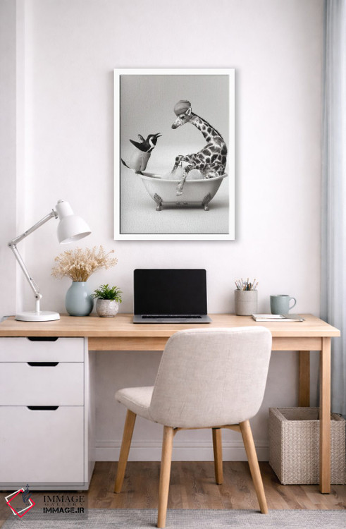 تابلو دکوراتیو پنگوئن و زرافه در حمام اثر جوفری فیلیپ - D4W