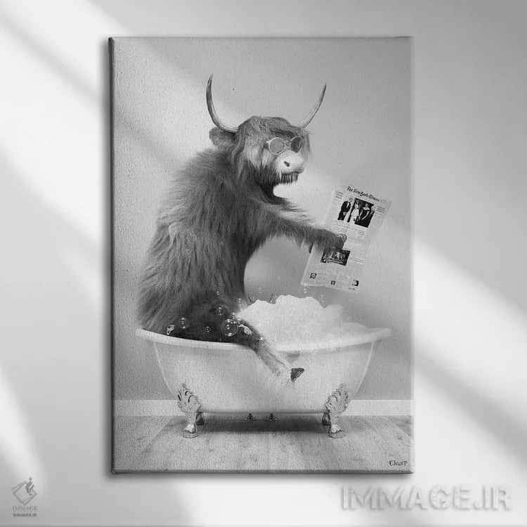 تابلو دکوراتیو دفترچه گاو کوهستانی در حمام اثر جوفری فیلیپ - نمای روبهرو روی دیوار