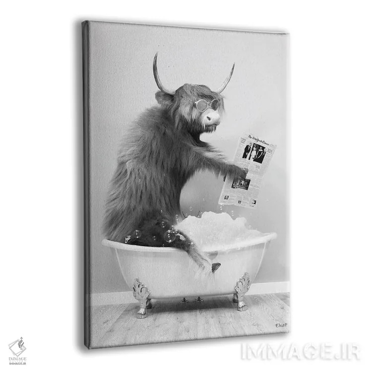 تابلو دکوراتیو دفترچه گاو کوهستانی در حمام اثر جوفری فیلیپ - نمای پرسپکتیو محصول