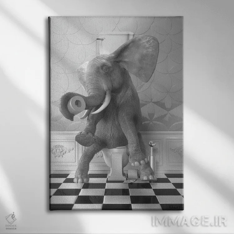 تابلو دکوراتیو فیل روی توالت اثر جوفری فیلیپ - نمای روبهرو روی دیوار