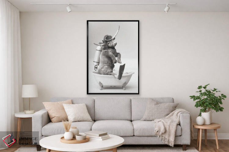 تابلو دکوراتیو گاو کوهستانی در حمام در حال غواصی زیر آب اثر جوفری فیلیپ - D1B