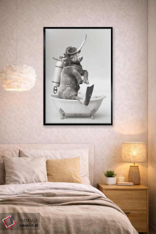 تابلو دکوراتیو گاو کوهستانی در حمام در حال غواصی زیر آب اثر جوفری فیلیپ - D2B