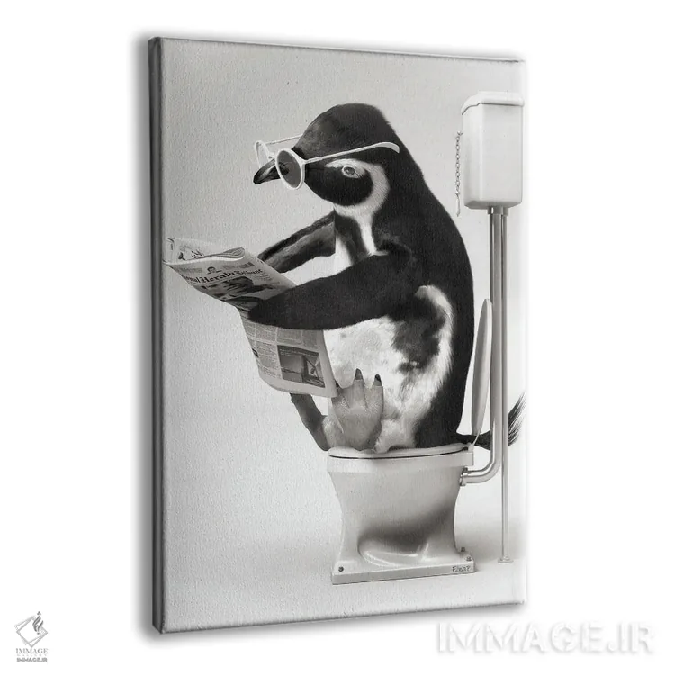 تابلو دکوراتیو پنگوئن در توالت سیاه و سفید اثر جوفری فیلیپ - نمای پرسپکتیو محصول